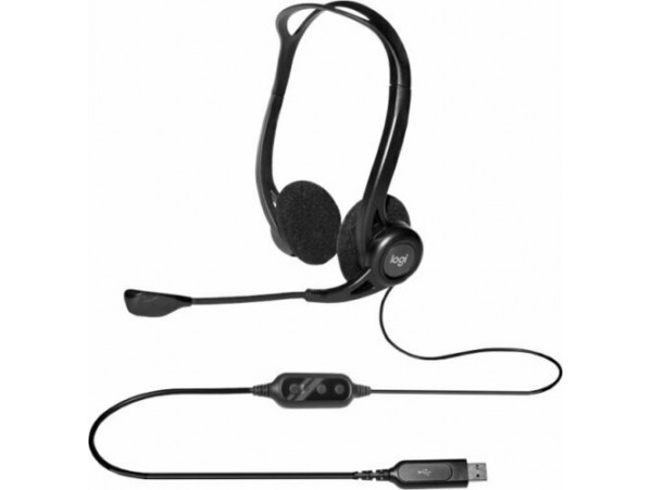 Logitech 960 USB Computer Headset stereo sound In-line volume & mute controls